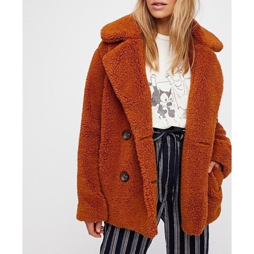 Free People Burnt Orange Oversized Teddy Coat — Size XS